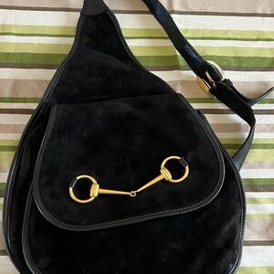 Gucci Black Shoulder Bag with Gold Accents